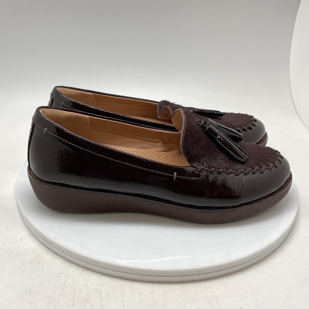Fitflop‎ Tassel Loafers Womens 7 Burgundy Paige Cordovan Faux Pony Hair Shoes